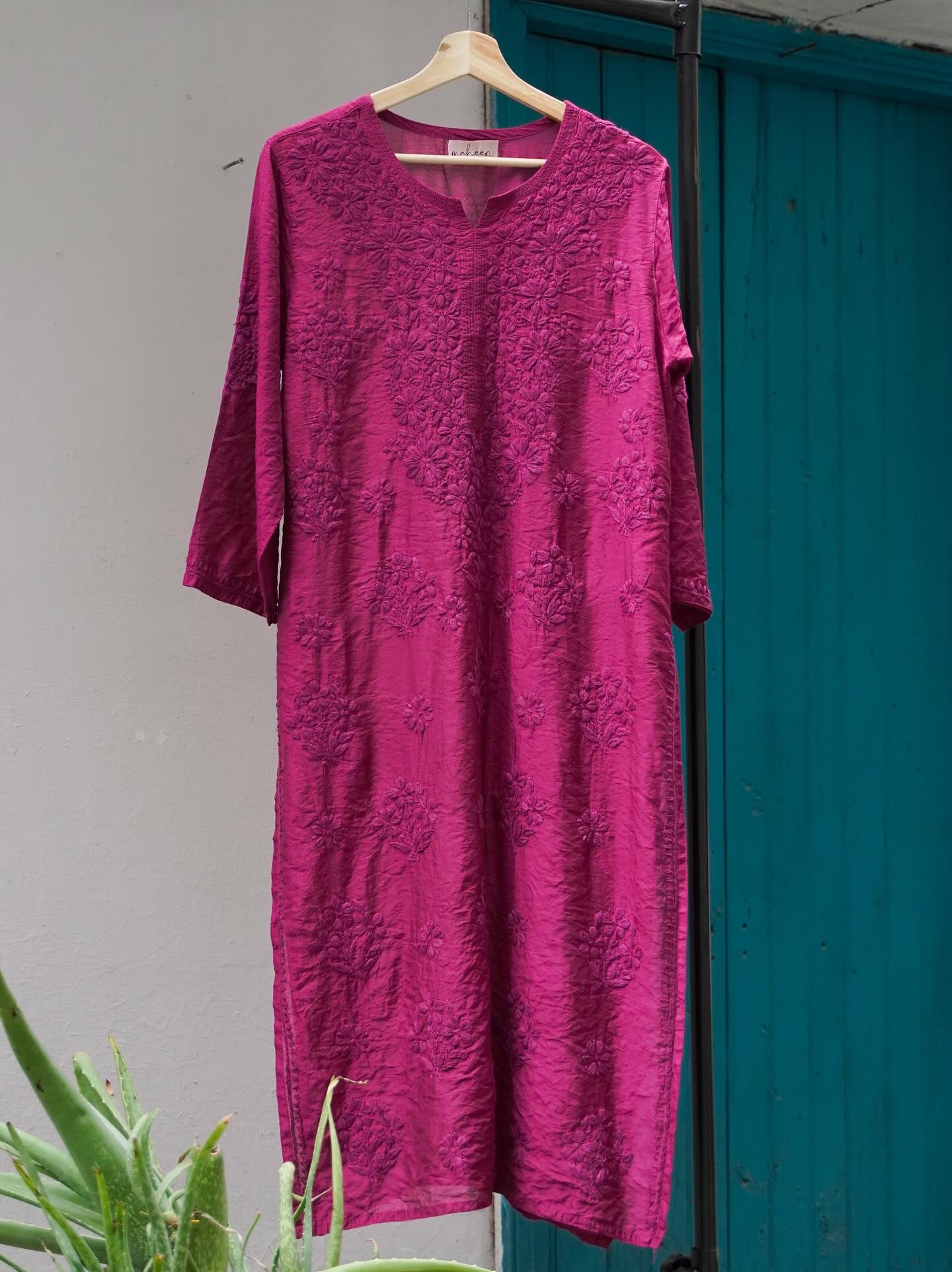 Long Kurta Chanderi Magenta Pink