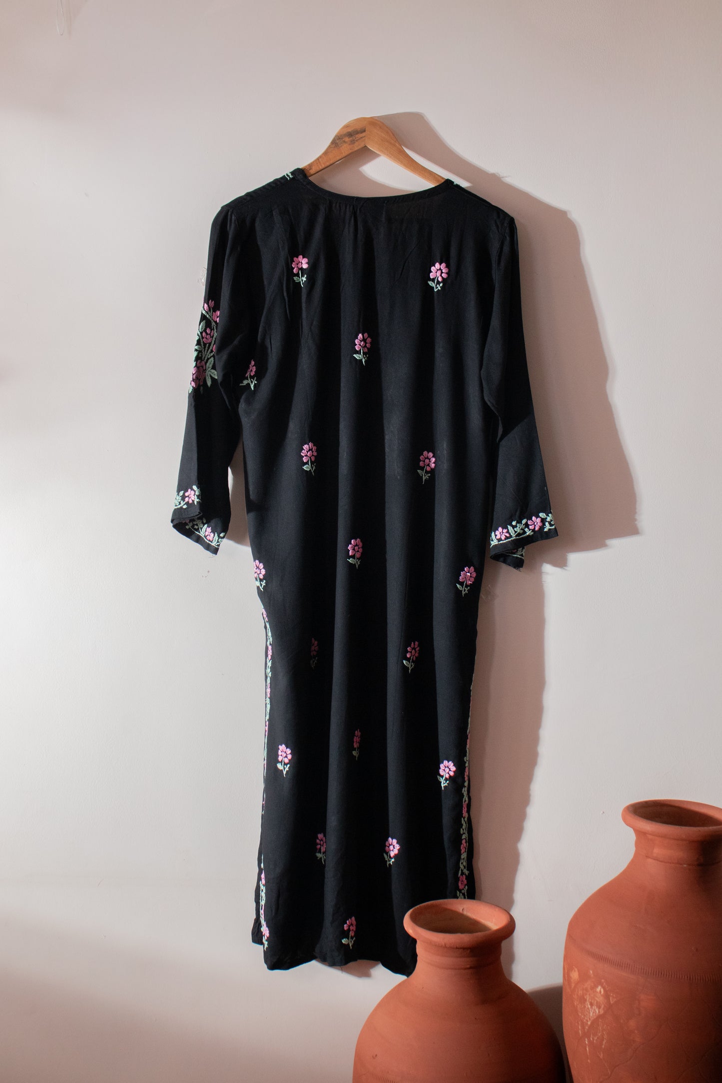 Long Kurta Rayon Black Floral