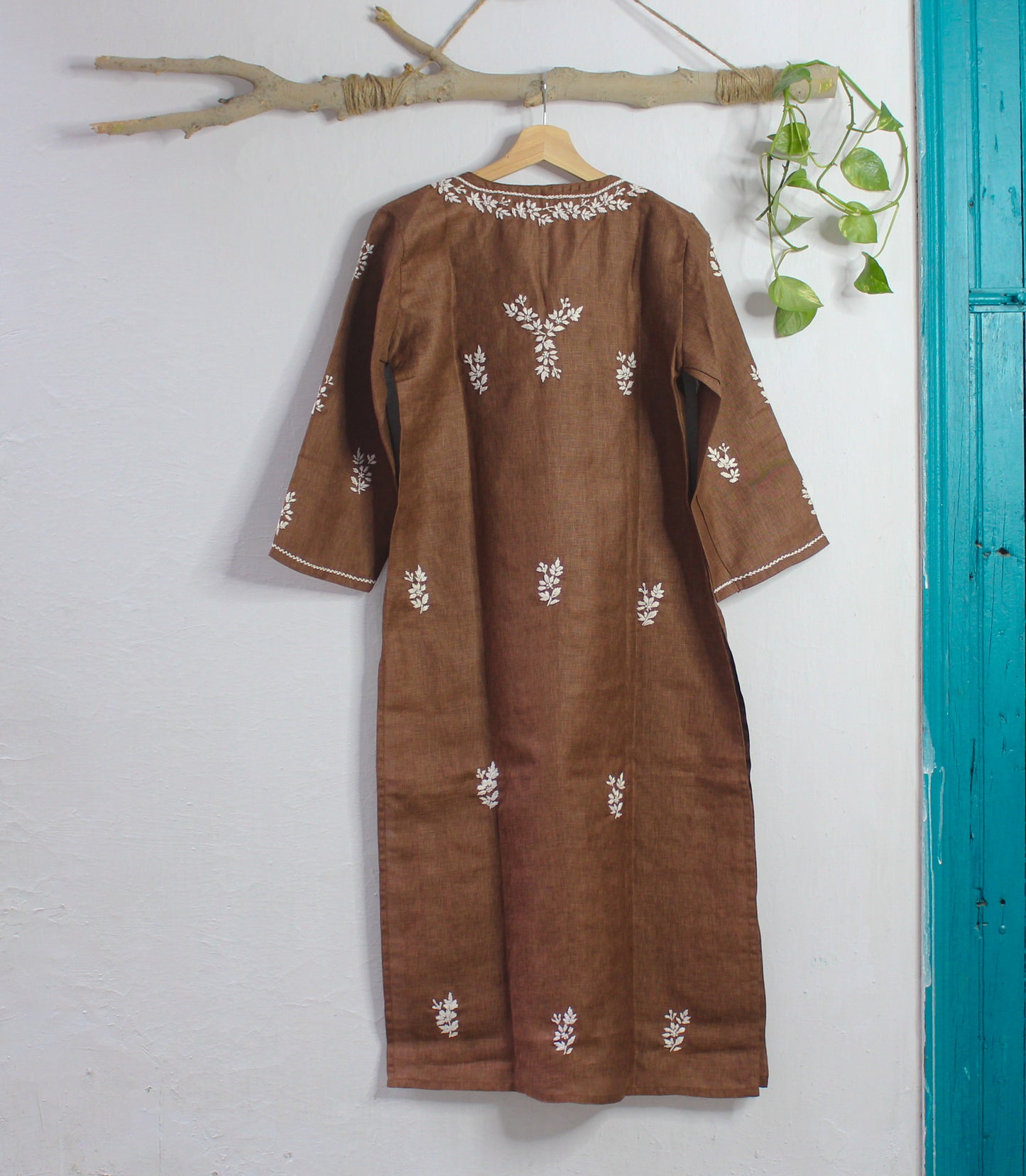 Long Kurta Khadi Dark Brown