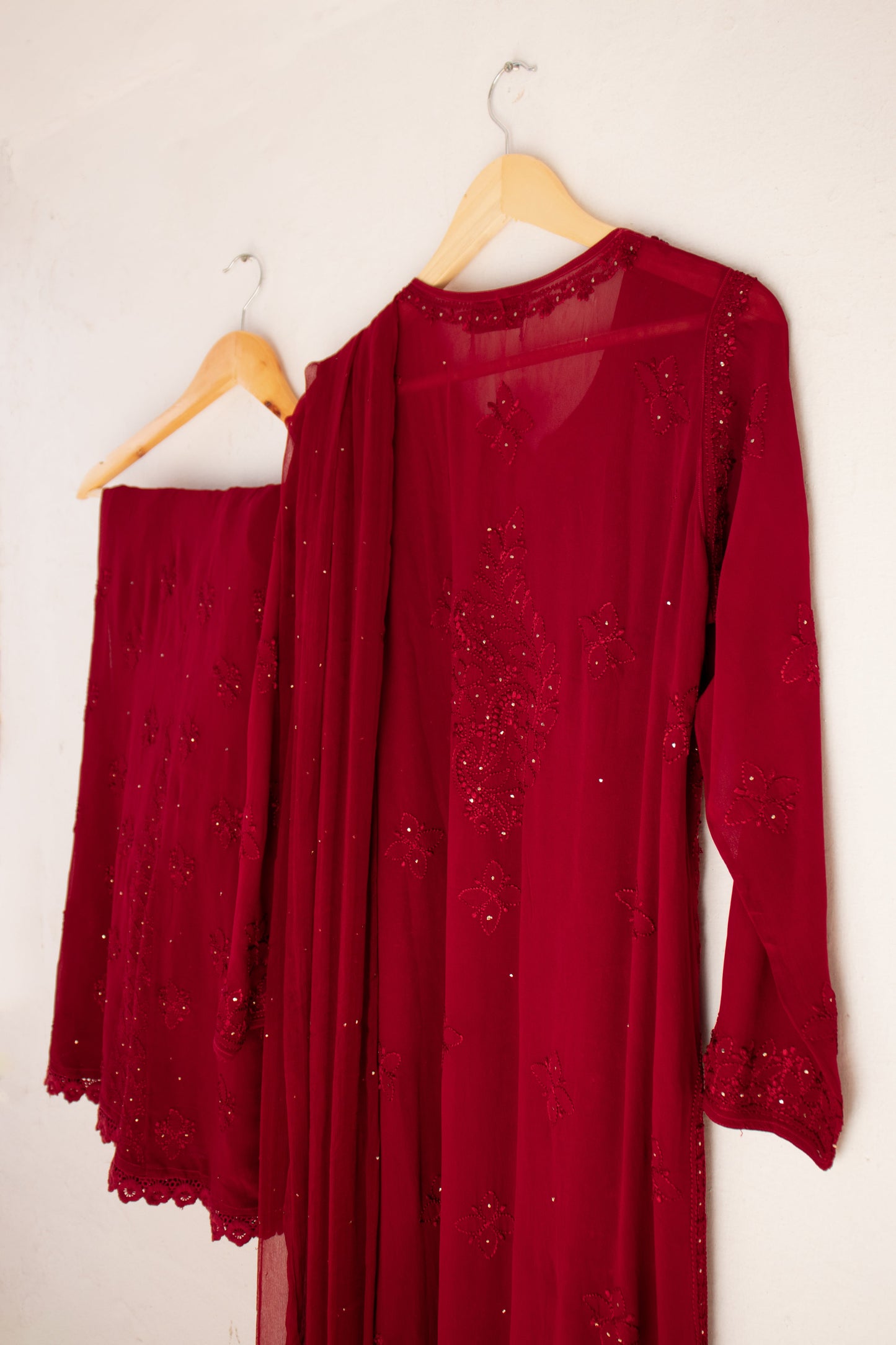 3 Piece Viscose Suit Maroon Mukesh