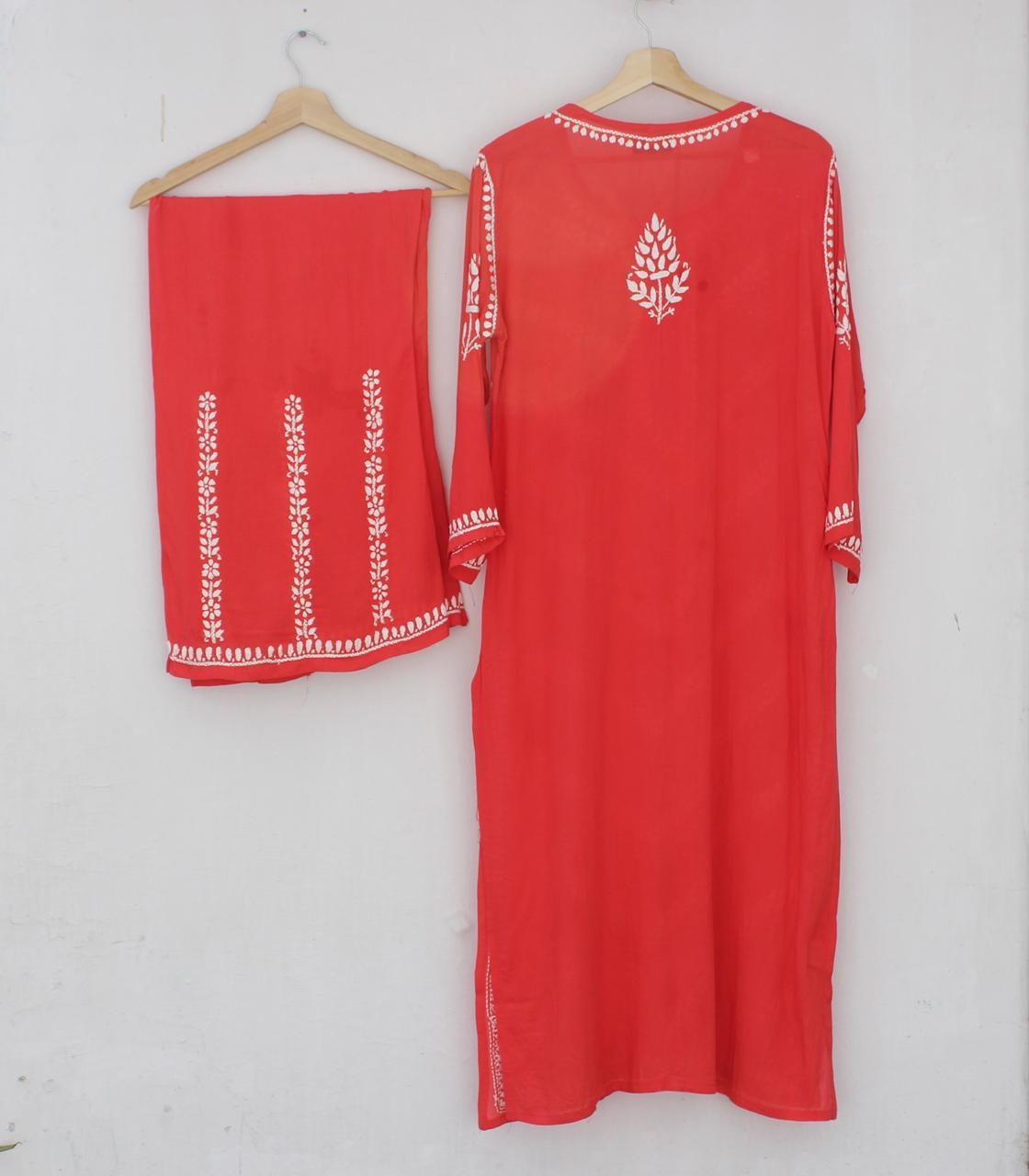 Kurta Palazzo Set Modal Orange Red
