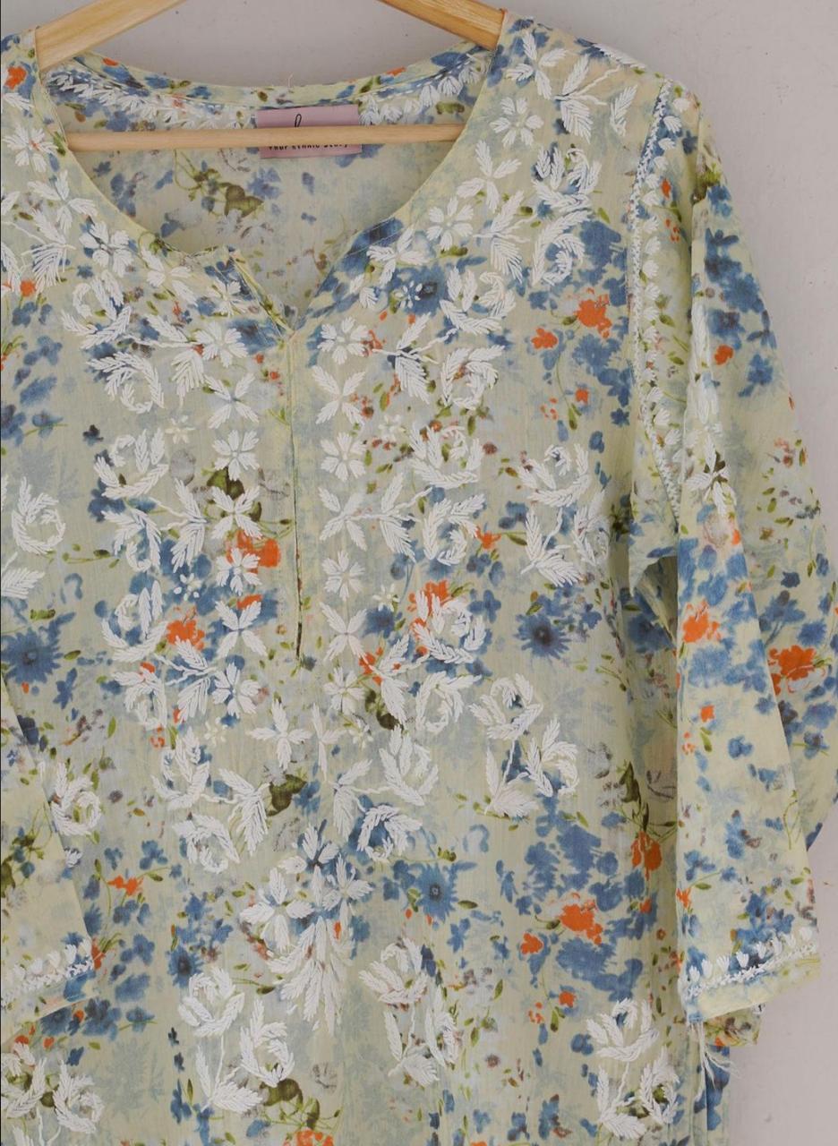 Kurta Palazzo Set Mulmul Multicolor Blue