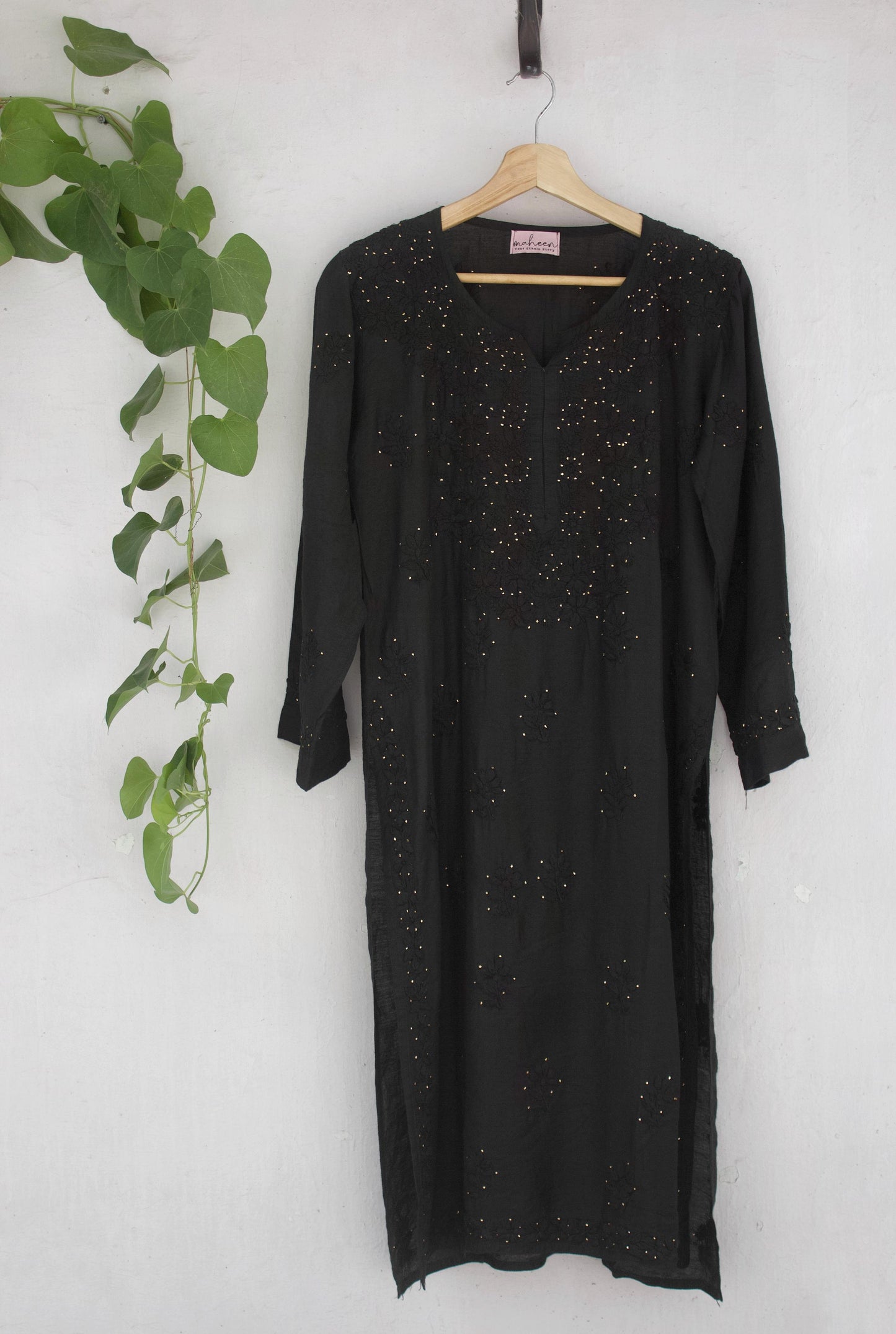 Long Kurta Chanderi Black Mukesh
