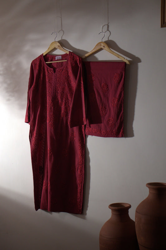 Kurta Palazzo Set Cotton Red