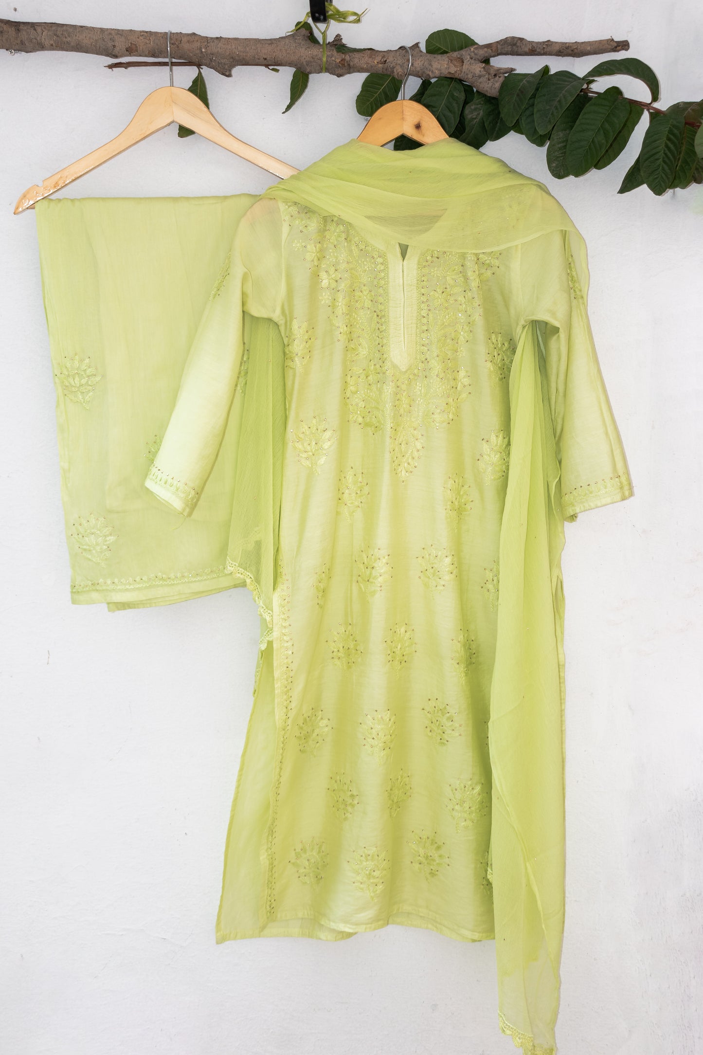 3 Piece Chanderi Suit Pista Green