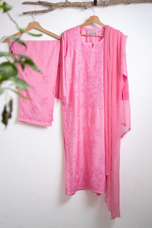 3 Piece Chanderi Suit Pink