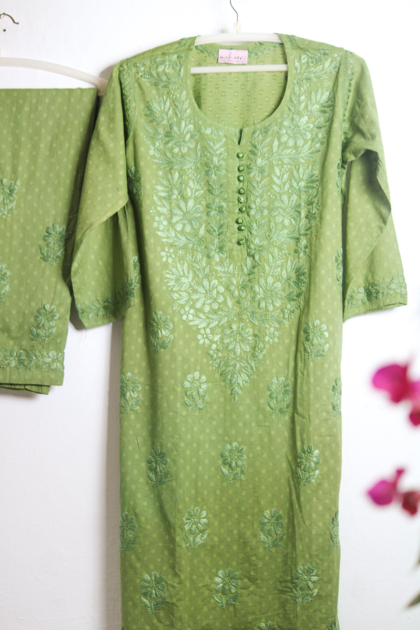 3 Piece Cotton Suit Green
