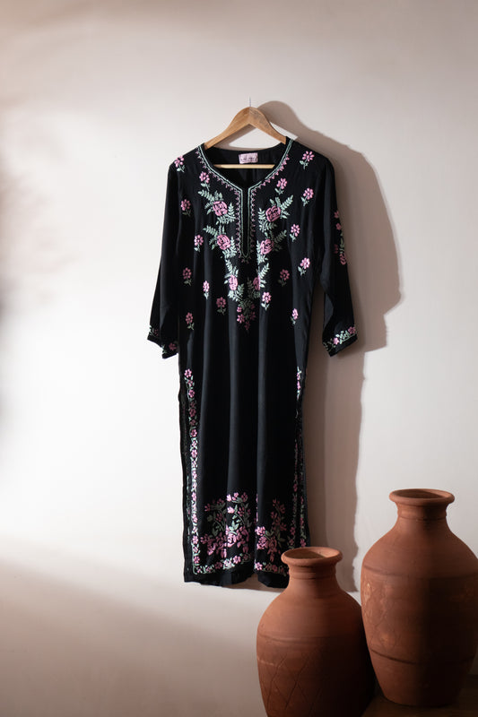 Long Kurta Rayon Black Floral