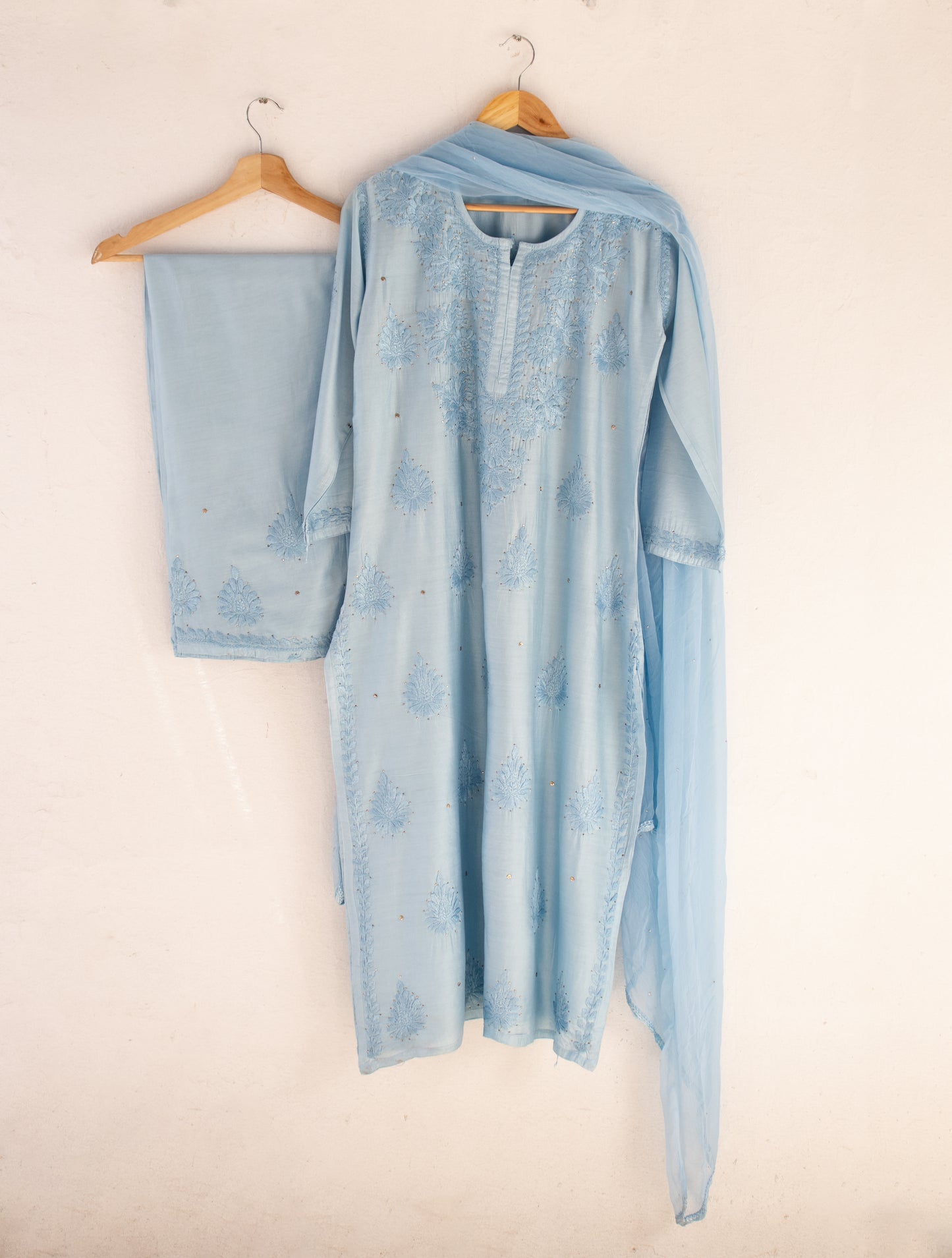 3 Piece Chanderi Suit Powder Blue