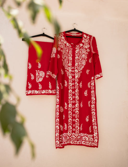 Kurta Palazzo Set Rayon Red