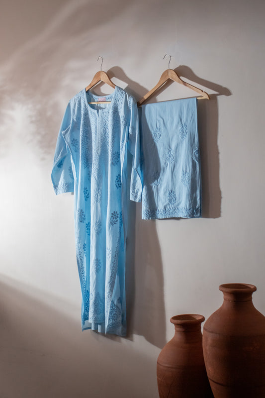 Kurta Palazzo Set Mul Cotton Blue