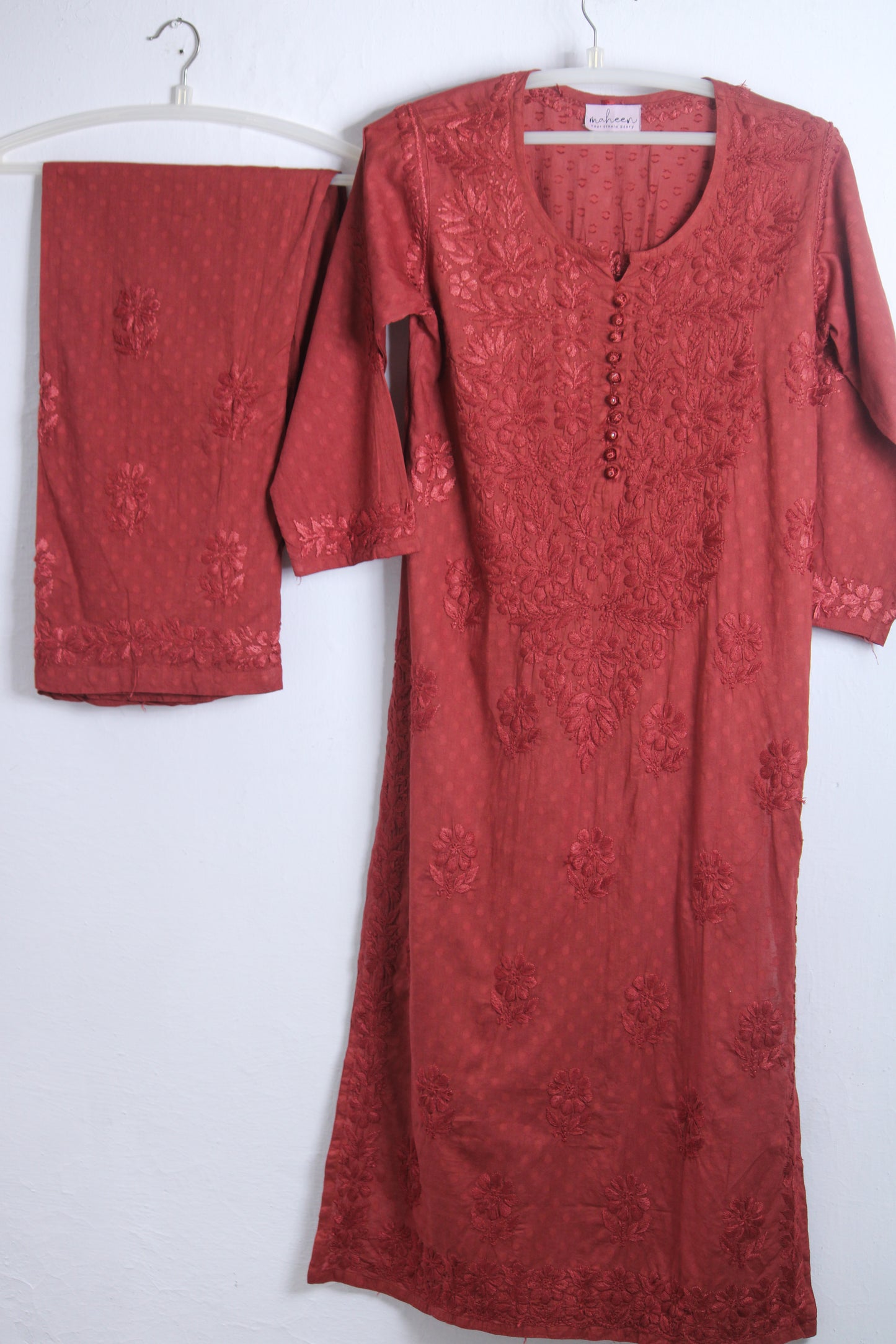 3 Piece Cotton Suit Red