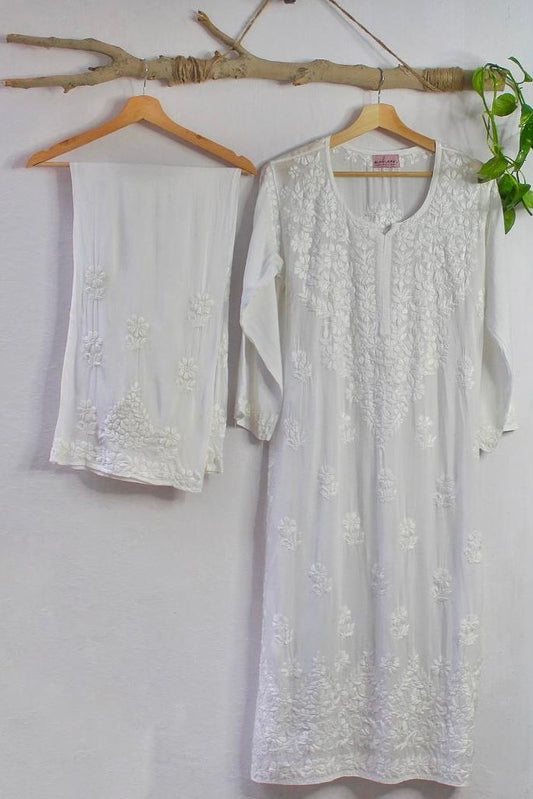 Kurta Palazzo Set Rayon White