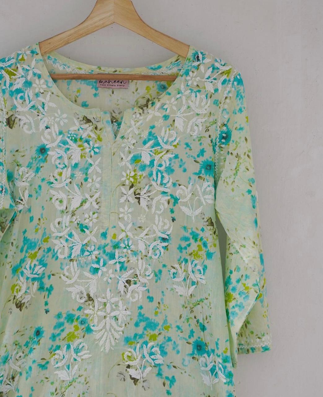 Kurta Palazzo Set Mulmul Multicolor Green