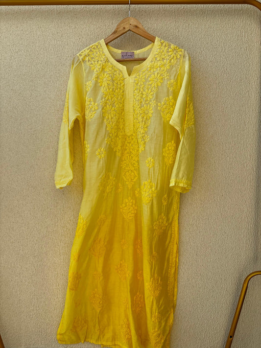 Long Kurta Chanderi Ombre Yellow